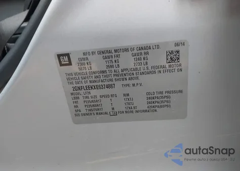 2016 Chevrolet Equinox Ltz from USA, damaged, VIN 2GNFLGE33G6174201